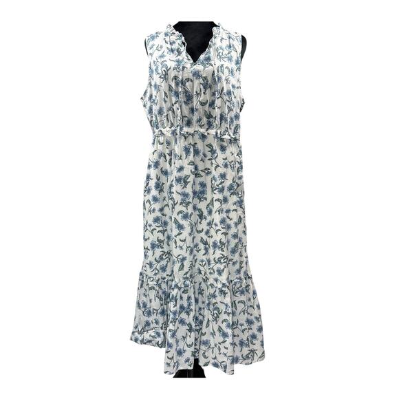 J.Crew Blue Floral Maxi Dress Women’s Medium Boho Ruffle Hem Summer V-Neck - Picture 3 of 10
